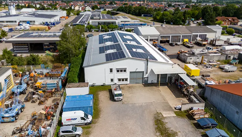 Birds eye view of the solar panels at AESSEAL Kronau.
